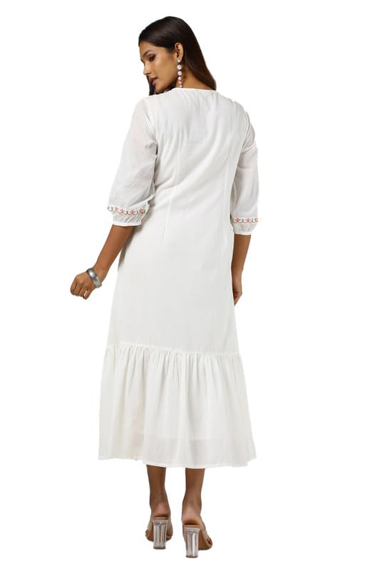 Soch Womens Off White Cotton Embroidered Dress with Thread Work