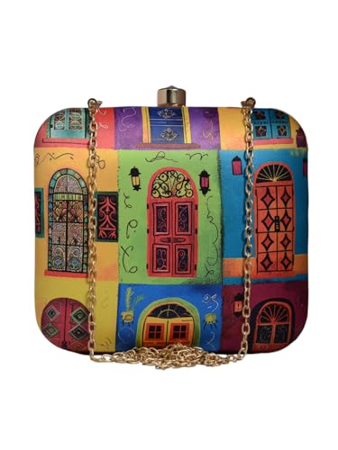 Artklim Multicoloured Doors Printed Clutch