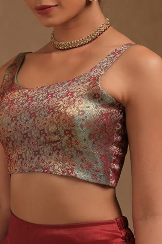 Soch Womens Teal Tissue Zari Woven Padded Blouse with Zari Woven