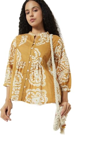 Max Women Printed A-line Tunic(Brown_L)