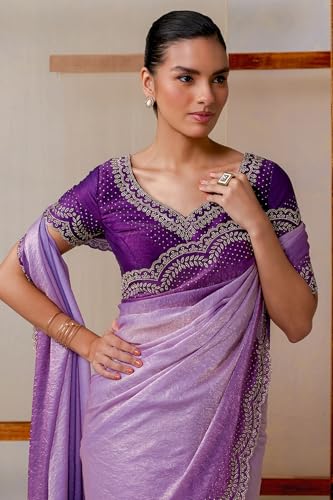 Soch Womens Lavender Fendy Organza Embellished Saree With Stone Work