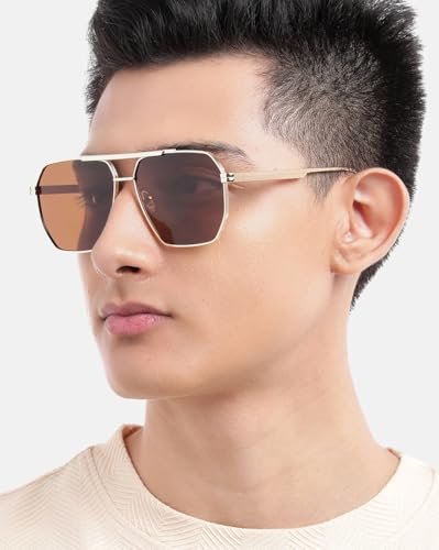 Carlton London Gold Toned with Brown Polarised Lens Oversized Sunglass for mens