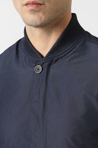 Men Navy Textured Casual Jacket