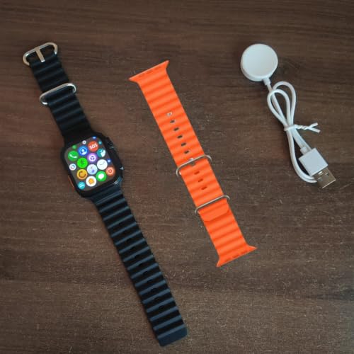 Mens & Womens Smartwatch | Bluetooth Calling | 1.99" HD Touch Display | 1-Game | Calculator | Calander | Fitness & Sports Mode | Waterproof | Change Wallpaper | B+C4 | (Black/Orange Straps)