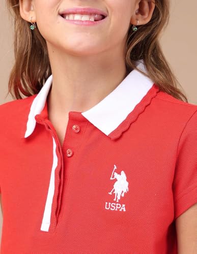 U.S. POLO ASSN. Kids Kids Relaxed fit Girls Cotton Solid Short Sleeves Polo T-Shirts (UGSS25PTS200_Red_3-4Y)