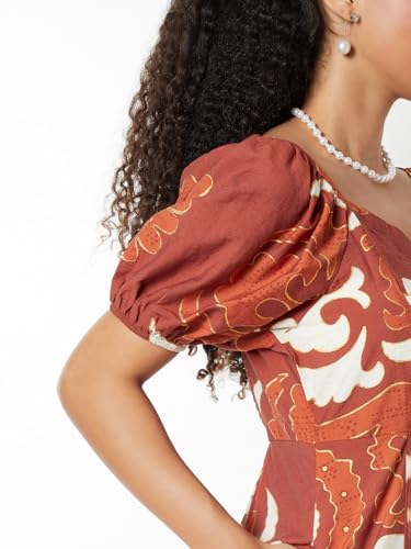 Max Women Printed Midi Dress (Red_S)