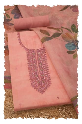 Soch Womens Peach Linen Shimmer Embroidered Unstitch Dress Material With Sequins