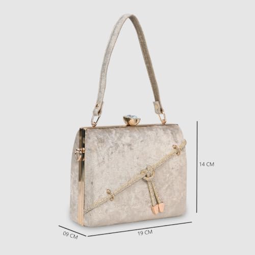 ESBEDA Antiquegold Color Crystal Belt Top Handle Clutch
