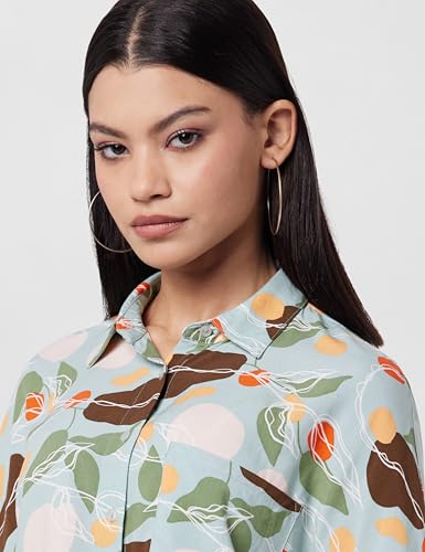 VERO MODA Women Botanical Print Viscose Regular Fit Green Shirt
