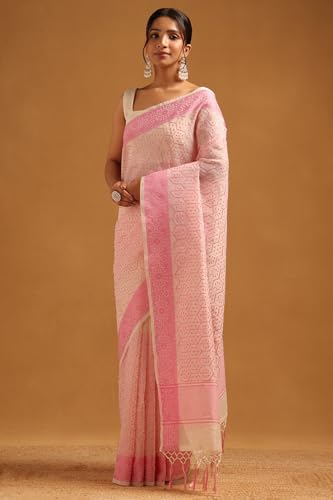 Soch Womens Cream Kota Geometric Machine Embroidered Saree