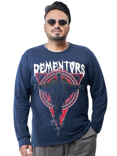 Bewakoof Official Harry Potter Merchandise Harry Potter Men's Graphic Print Regular Fit Full Sleeve Round Neck Cotton Plus Size T-Shirt_694241_Blue_6XL