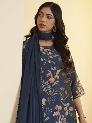 BIBA Viscose Blend Printed Straight Semi-Formal Kurta With Palazzo And Dupatta