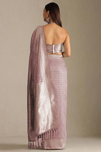 Soch Womens Onion Pink Tussar Woven Design Saree