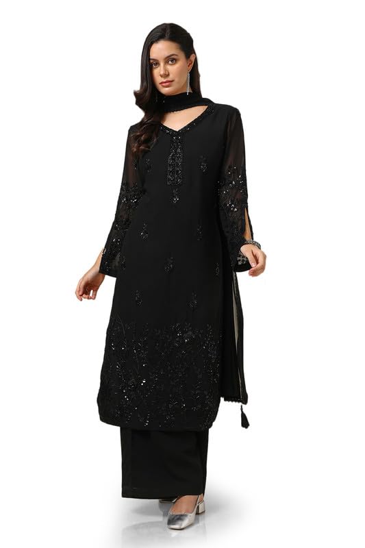 Soch Womens Black Georgette Blend Suit Set With Sequins