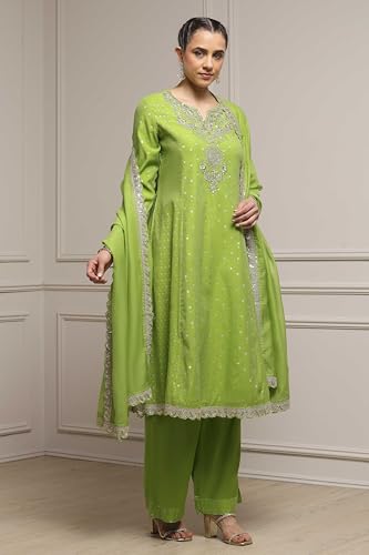 Biba Women's Cotton Kurta Set (SKDVRNSI30720AW25LIM_Lime Green