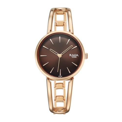 Titan Raga Afterglow Quartz Analog with Brown Dial Rose Gold Brass Strap Watch for Women - 2746WM01