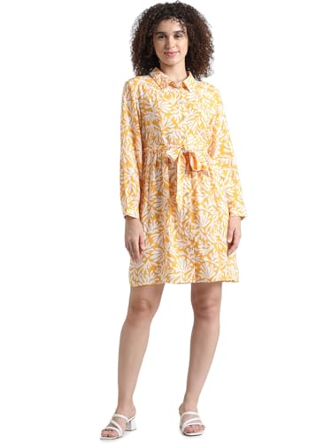 ONLY Women Printed Viscose Above Knee Yellow A-line Dress