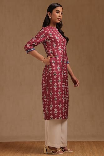 Soch Womens Onion Pink Rayon Bandhani Print Kurta