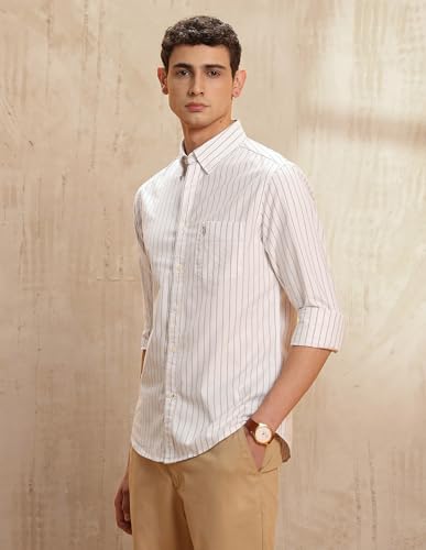 U.S.Polo ASSN. Men's Striped Tailored Fit Button Down Shirt (USSHT3094_Beige