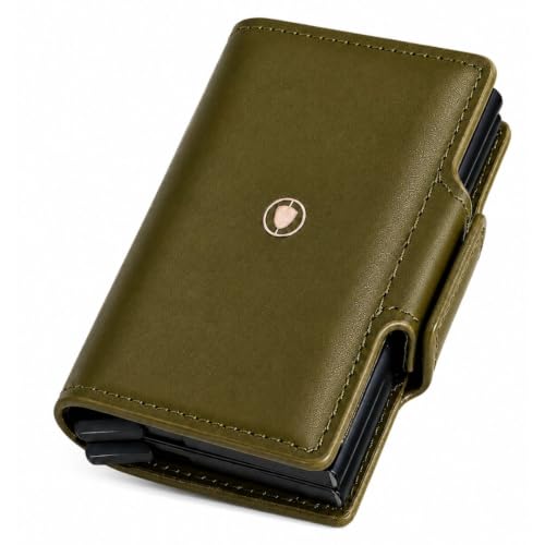 Bracevor Leather Wallet with Dual Popup Cardholders for Men Women - Dark Olive | 15-20 Cards | RFID Blocking| Magnetic Closure