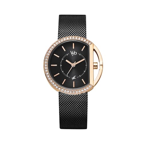 Fastrack Vyb Quartz Analog Black Dial Stainless Steel Strap Watch for Women-FV60015KM01W