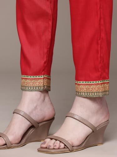 Aarke Ritu Kumar Red Prim Rose Round Neck Kurta With Pant And Dupatta