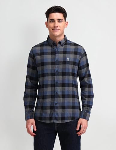 U.S. POLO ASSN. DENIM CO. Buffalo Checked Slim Fit Shirt (UDSHT1430_Blue_39)