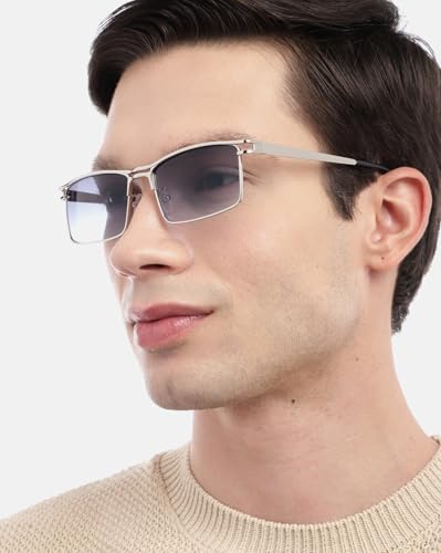 Carlton London Silver Toned with UV Protected Lens Rectangle Sunglass for unisex