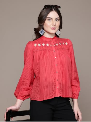 Label RITU KUMAR Red Emery Crew Neck Full Sleeves Shirt