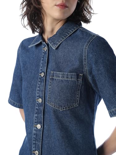 ONLY Women Solid Fit and Flare Blue Dress