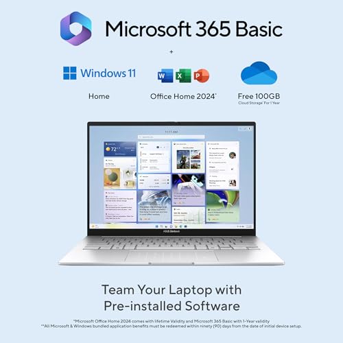 ASUS Zenbook 14 (2026),Smartchoice,Intel Core Ultra 9 285H,32GB RAM,1TB SSD,OLED,Touchscreen,14"(35.5 cm),Win 11,M365 Basic(1Y)* Office 24,Foggy Silver,1.28 Kg,UX3405CA-QL1113WS,Thin & Light Laptop