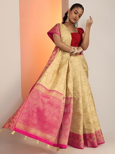 Libas Womens Woven Design Silk Blend Saree With Blouse Piece