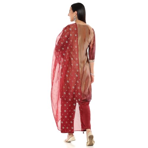Rangriti Women's Gold Crepe Georgette Straight Printed Kurta Palazzo Suit Set_42