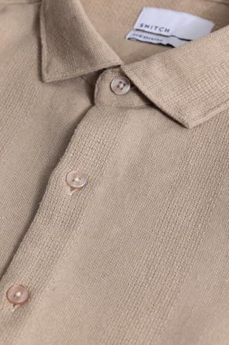 SNITCH Men Casual Shirt | Slim Fit Full Sleeve Spread Collar Striped Design | Premium Cotton & Textured Fabric for College & Everyday Wear | Beige