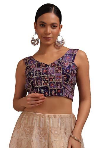 Soch Womens Purple Georgette Floral Print Padded Blouse with Zari