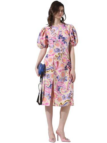 ONLY Women Printed Polyester Pink Midi Dress