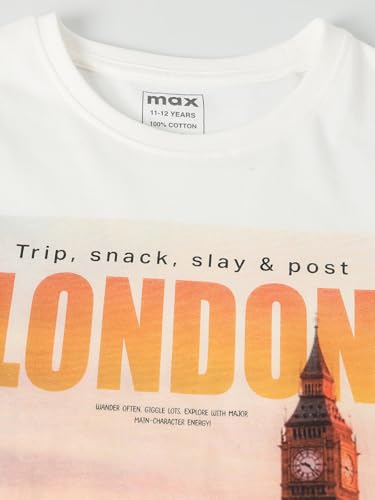 Max Girls Printed T-Shirt (White_9-10 Y)