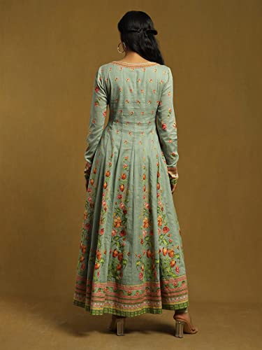 Ritu Kumar Green Floral Print Anarkali Kurta With Legging And Dupatta