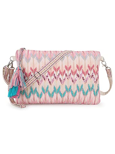 Anekaant Unisex Adult Ghoomar Pastel Pink & Multi Polycotton Ikat Digital Printed Sling Bag