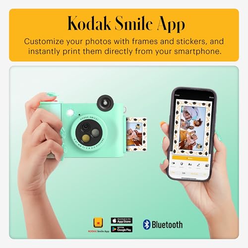 Kodak Smile+ 2-in-1 Digital Instant Print Camera & Photo Printer Gift Bundle + Case + Zink 2x3 Sticky Back Photo Paper 20pk + Album + Sticker Sets + Sticker Frames + Hanging Frames + Markers - Green