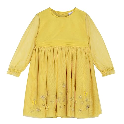 miniklub Baby Round Neck Half Sleeve Woven Polyester Sulphur Color Dress (18-24M)