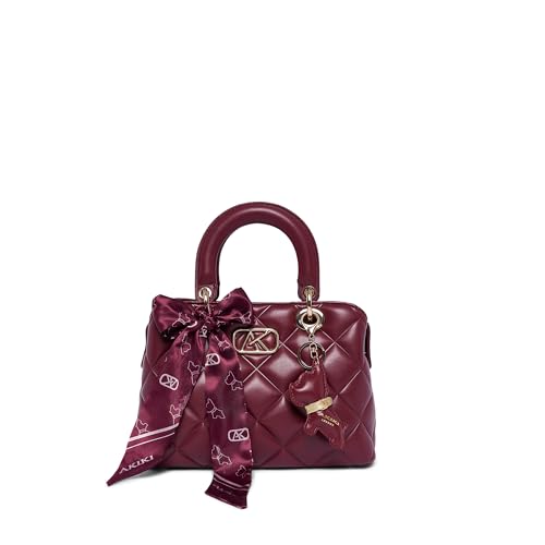 Akiki London Women's Whitehall 11 Small Satchel Handbag|Quilted Pattern|comes with Scarf and Dog Charm|Metal Detailling|Ideal Work or Party Handbag for Women