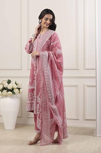 Biba Women Pink Cotton Straight Suit Set_36