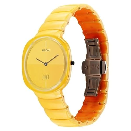 Titan Edge Squircle Camo Quartz Yellow Shaped Dial Unisex Analog Watch | Ceramic Material | Water Resistant Watch | Unisex Watches - NT1841QC08