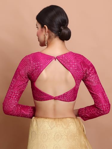 S SALWAR STUDIO Pink Georgette Embroidered V Neck Readymade Blouse