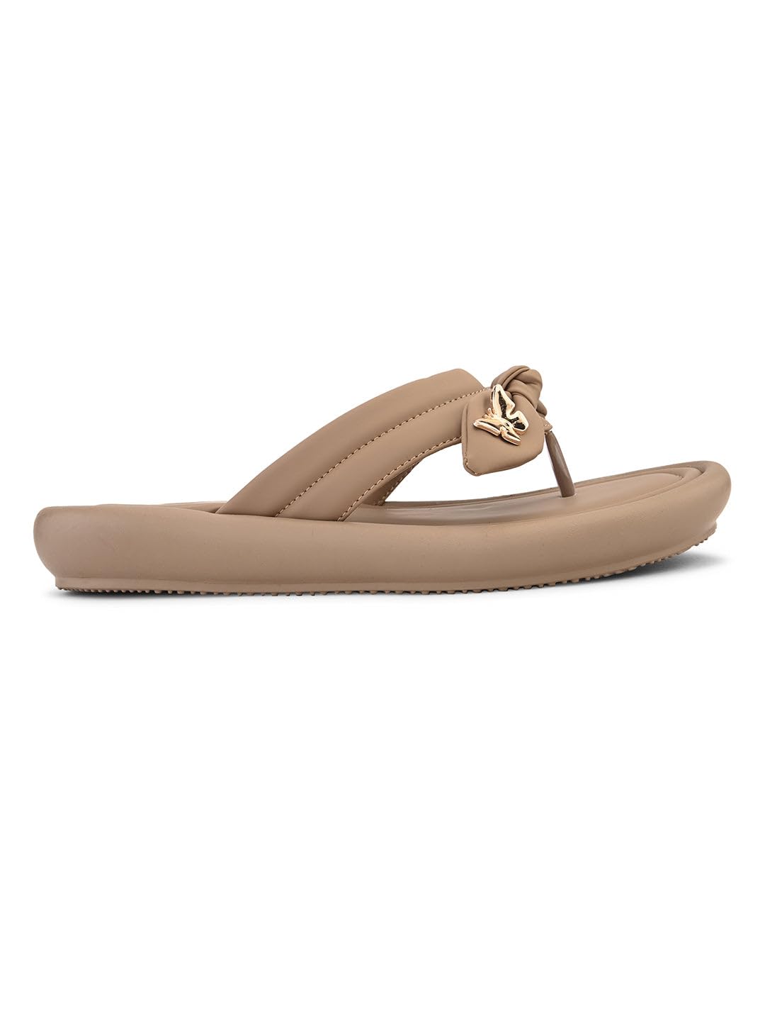 XE Looks Women’s Taupe Slip-On Comfort Sandals | Stylish Bow Knot Detailing with Cushioned Footbed | Casual for Girls & Women