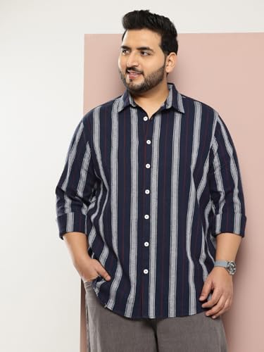 Thomas Scott Men | Plus Size | Regular Fit | Long Sleeves | Spread Collar | Shepherd Checks | 100% Cotton | Casual | Shirt (TS1792PS_Navy_4XL)