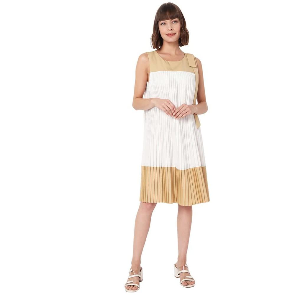 Vero Moda Women's Polyester Shift Knee-Length Dress (10274758- Beige_M)