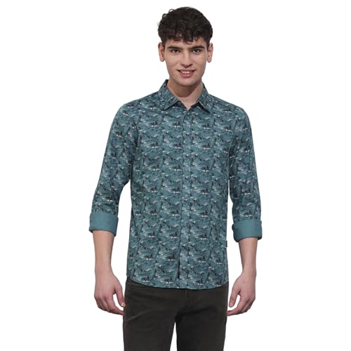 Being Human Teal Slim Fit Regular Collar Men's Shirt Clothing