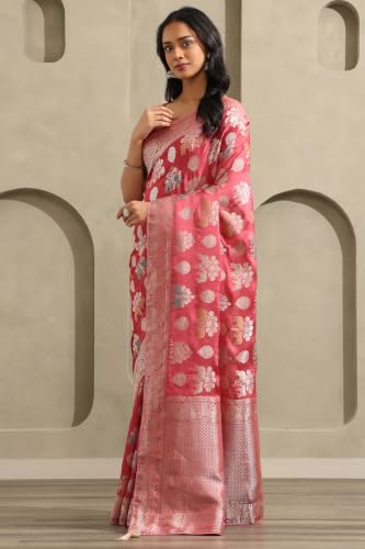 Soch Womens Onion Pink Satin Zari Woven Saree